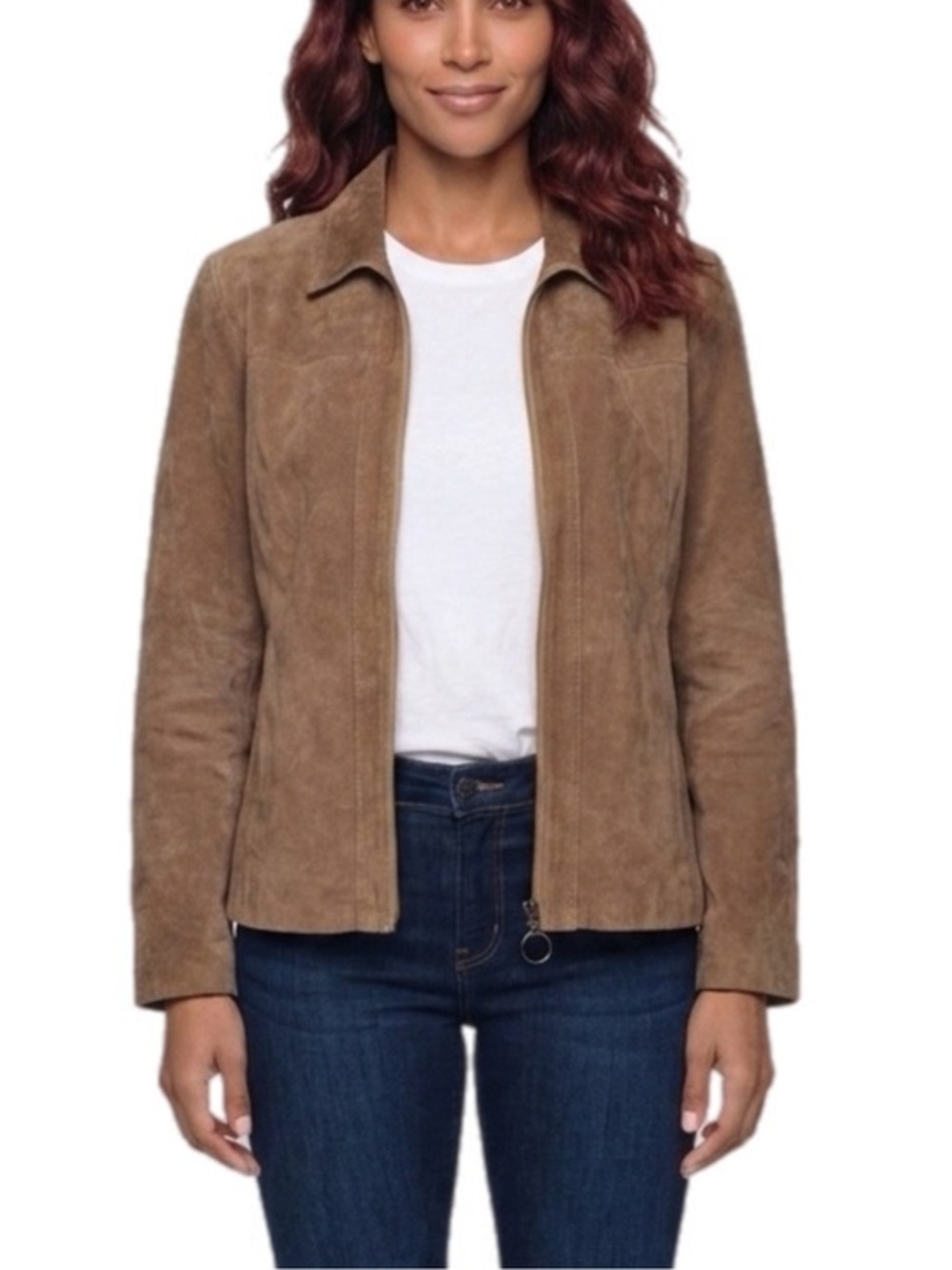 Christopher & Banks | Tan Suede Genuine Leather Jacket Zip Front NWOT